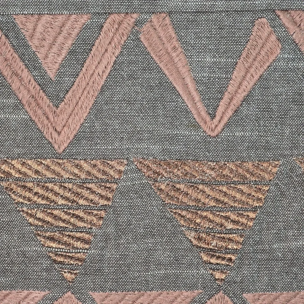 Modern Geometric Embroidered Table Runner Charcoal Gray Copper‎ Rose Pink 72x14